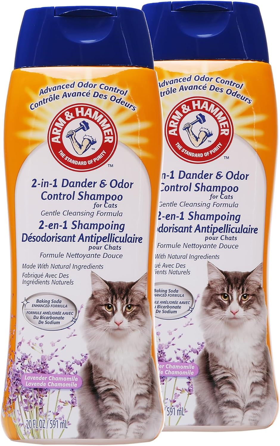 2-In-1 Deodorizing & Dander Reducing Shampoo for Cats, Dander Remover for Dander and Odors, Baking Soda Moisturizes and Deodorizes, Lavender Chamomile Scent, 20 Fl Oz (Pack of 1)