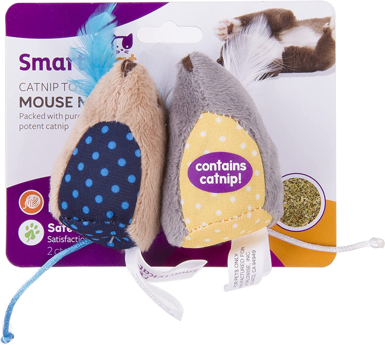 2 Count Mouse Mates Plush Catnip Cat Toys - Brown/Gray, 2 Count