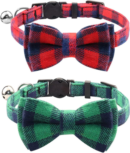 Upgraded Cat Collar with Bells, Breakaway Cat Collars with Bow Tie, 1 Pack Safety Plaid Kitten Collars