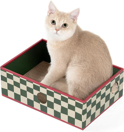 Cat Scratcher Box with 3-Layer Corrugated Pad, Heavy-Duty Double-Sided Cardboard Scratching Board & Bed