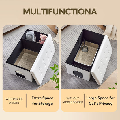 Cat Litter Box Enclosure Furniture Hidden, Cat Washroom Bench Storage Cabinet Waterproof Inside/Easy Clean | Easy Assembly | Odor Control