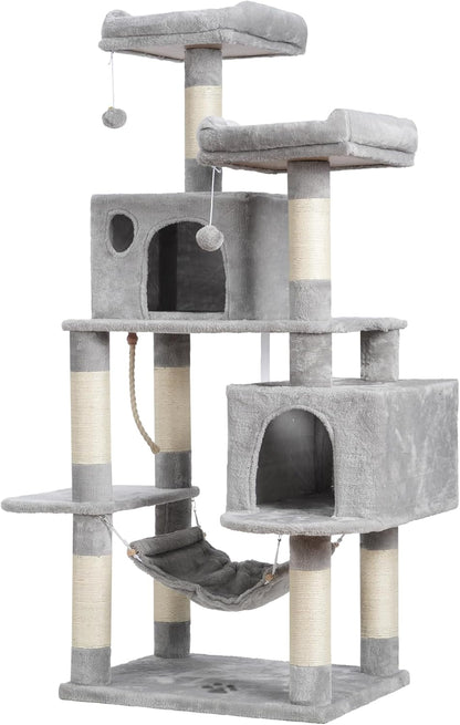 Large Multi-Level Cat Tree Condo Furniture with Sisal-Covered Scratching Posts, 2 Bigger Plush Condos, Perch Hammock for Kittens, Cats