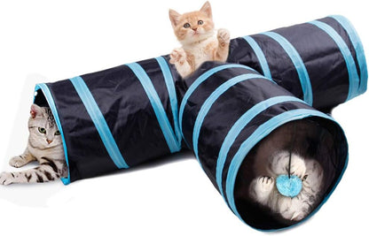 Cat Tunnel, Cat Tubes for Indoor Cats Collapsible Cat Play Toy for Puzzle Exercising Hiding Training and Running with a Red Fun Ball and 2 Holes (25&120Cm)