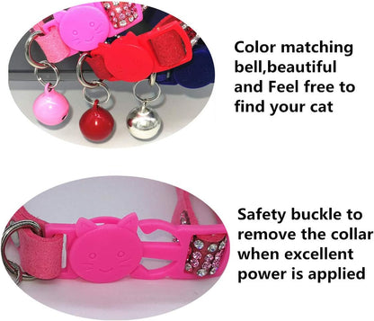 Basic Adjustable Cat Collar Bling Diamond Breakaway with Bell