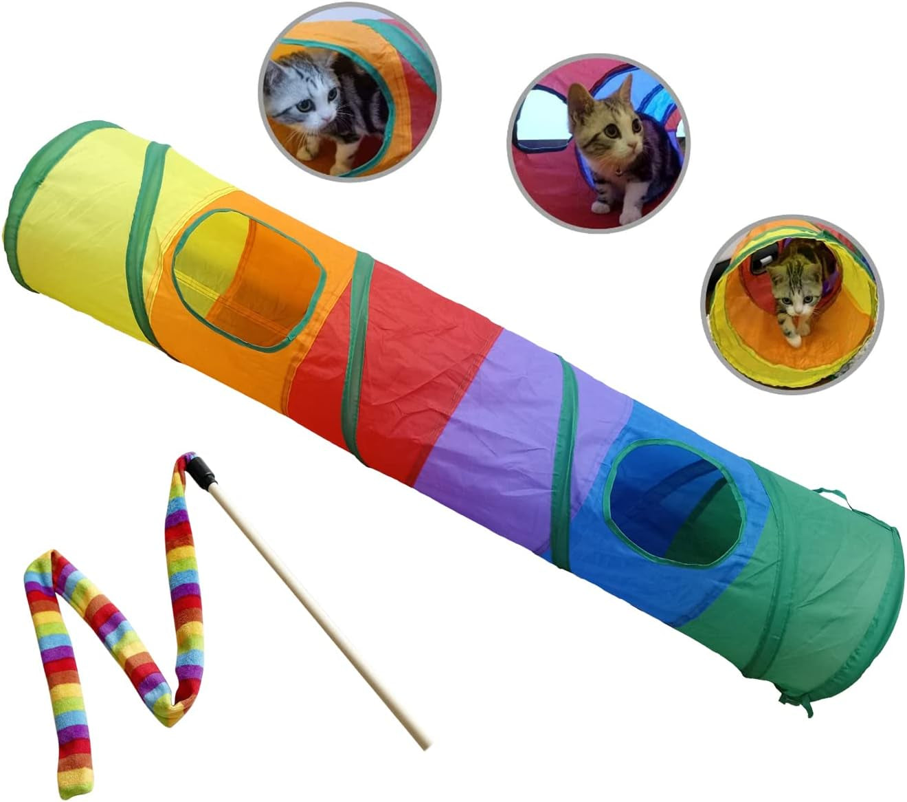 Cat Tunnel for Indoor Cats Collapsible Pop-Up Pet Tube Peek Hole Hideaway Play Toys for Cats with Ball