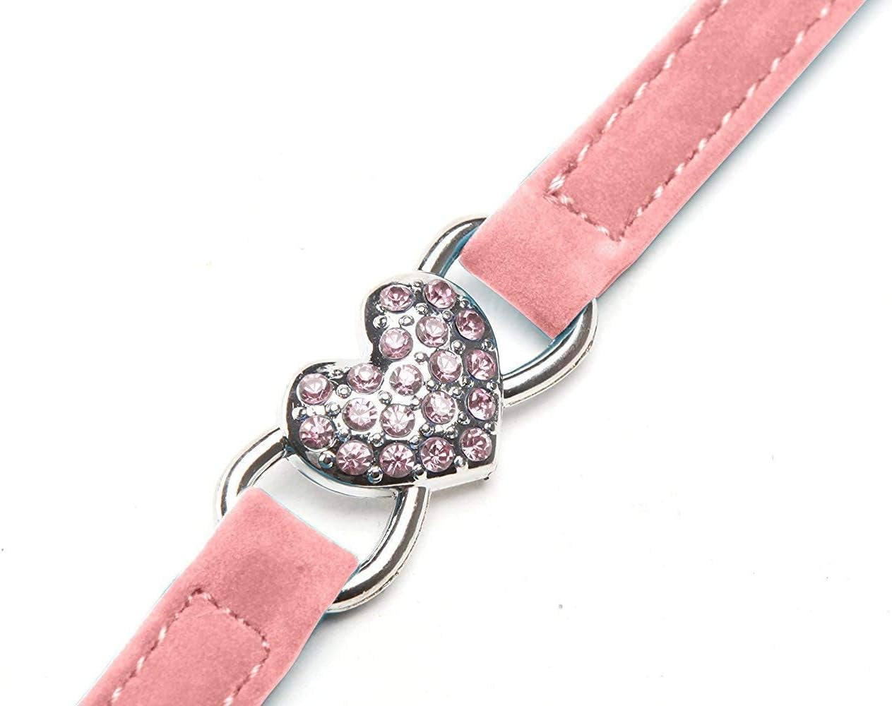 Soft Velvet Safe Cat Adjustable Collar with Crystal Heart Charm and Bells 8-11 Inches