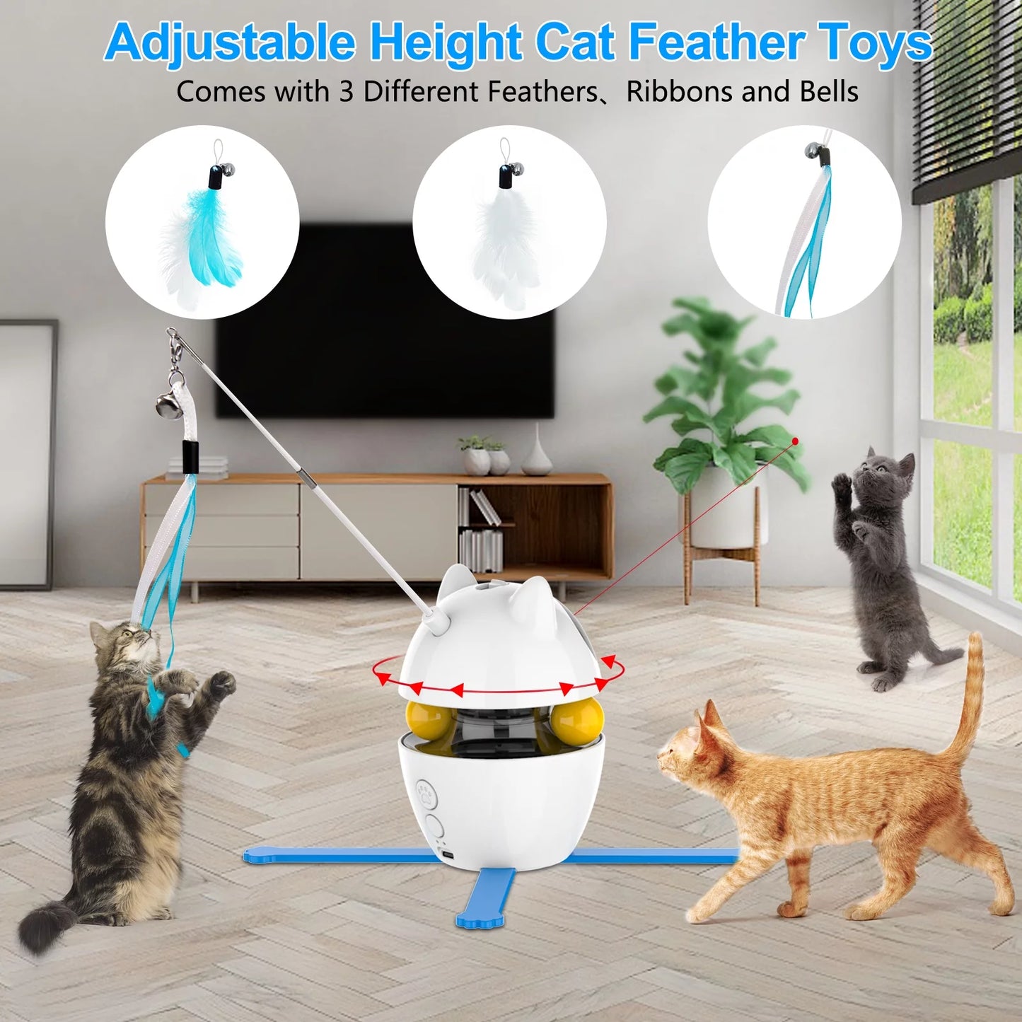 Automatic Cat Toy Interactive for Indoor, 3 in 1 Cat Interactive Laser Feather Toys 