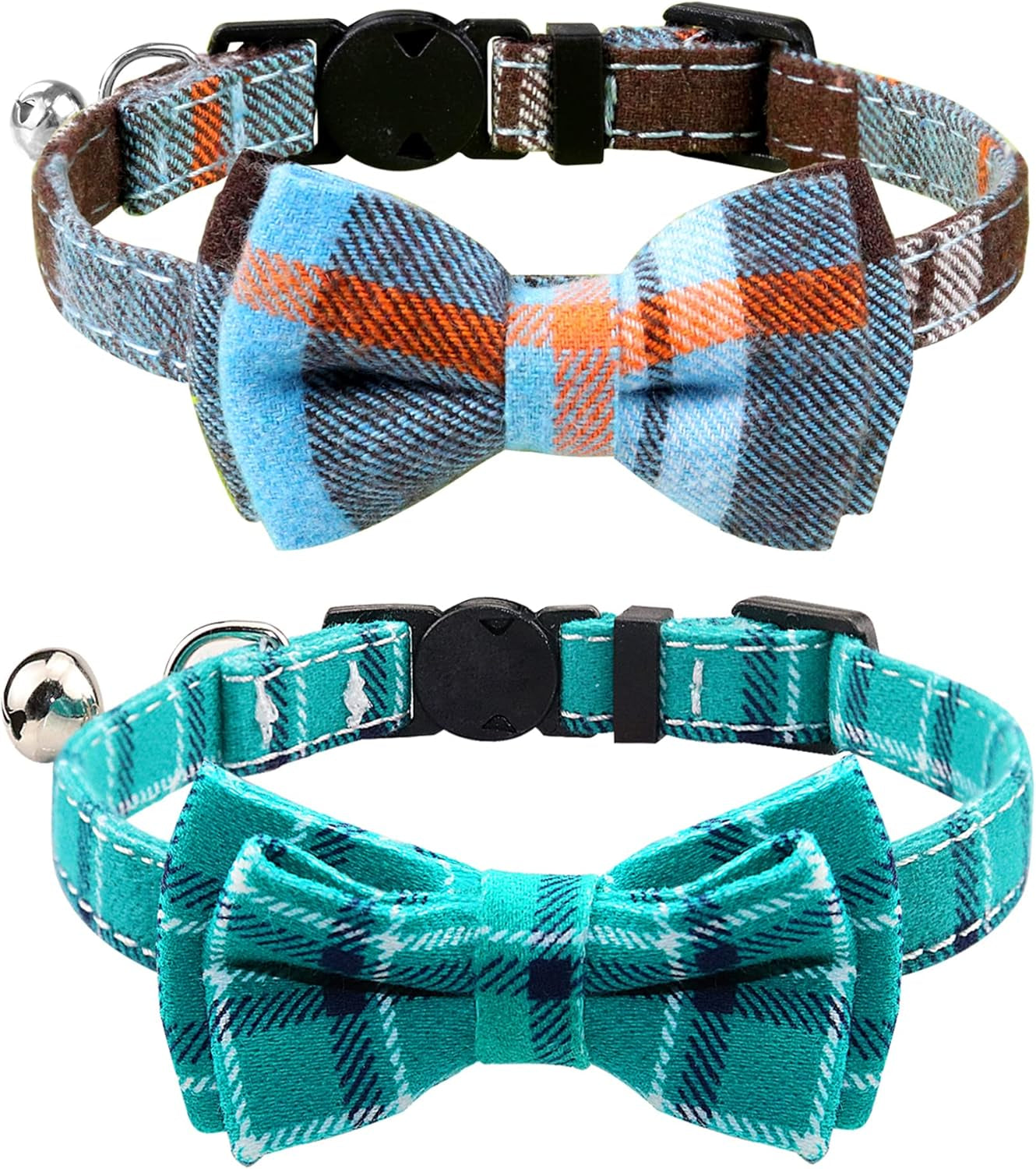 Upgraded Cat Collar with Bells, Breakaway Cat Collars with Bow Tie, 1 Pack Safety Plaid Kitten Collars