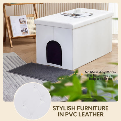 Cat Litter Box Enclosure Furniture Hidden, Cat Washroom Bench Storage Cabinet Waterproof Inside/Easy Clean | Easy Assembly | Odor Control