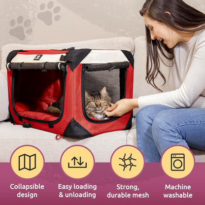 Cat & Dog Carrier for 2 Cats or Medium Dogs, Soft-Sided, Collapsible with Locking Zippers, Portable Travel Bag with Soft Bed