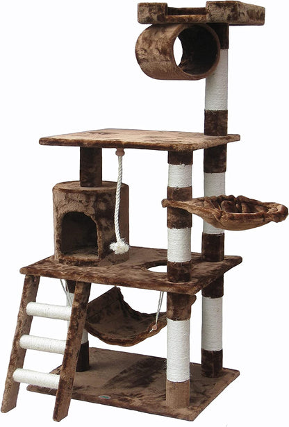 Classic Cat Tree, Faux Fur Finish, Sisal Rope Scratcher, 62"H