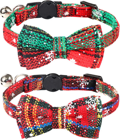 Upgraded Cat Collar with Bells, Breakaway Cat Collars with Bow Tie, 1 Pack Safety Plaid Kitten Collars