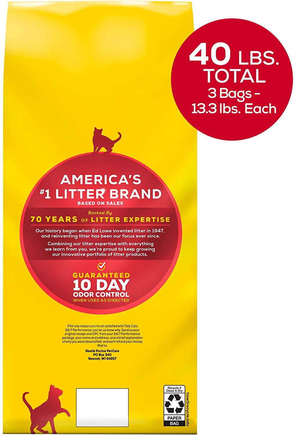 Purina  Clumping Cat Litter, 24/7 Performance, Clay Cat Litter, Recyclable Box - (Pack of 3) 13.33 Lb. Bags