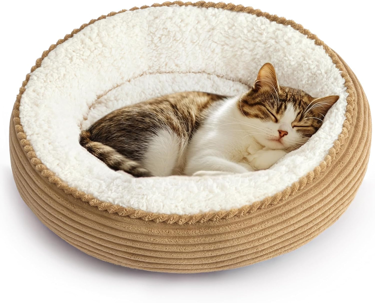 Round Donut Cat Cushion Bed, Anti-Slip & Water-Resistant Bottom, Super Soft Durable Fabric Pet Beds, Washable