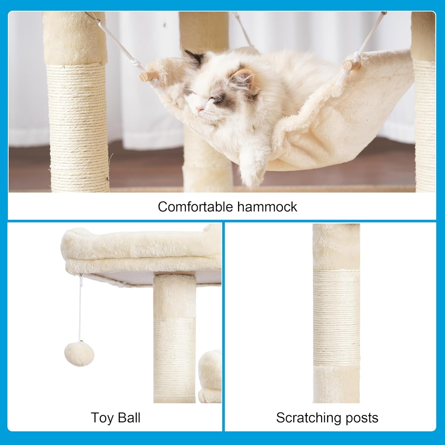 Large Multi-Level Cat Tree Condo Furniture with Sisal-Covered Scratching Posts, 2 Bigger Plush Condos, Perch Hammock for Kittens, Cats