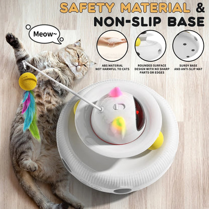 4 in 1 Interactive Cat Toys for Indoor Cats,Cat Laser Toys with 360°Rotation, Interactive Exercise Play Kitten Toy, Automatic Cat Wand Toys, Track Balls,Indoor Exercise Cat Kicker with USB Rechargeable