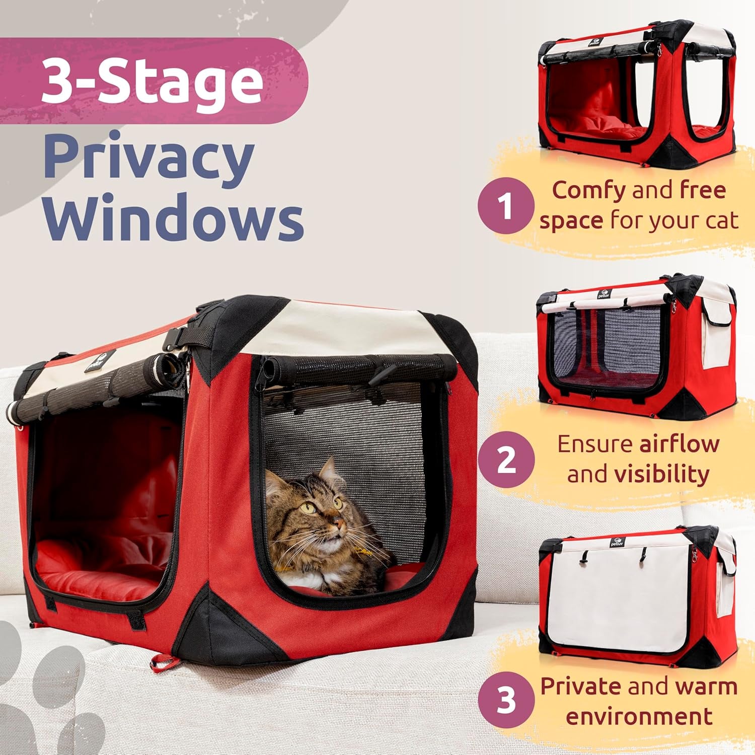 Cat & Dog Carrier for 2 Cats or Medium Dogs, Soft-Sided, Collapsible with Locking Zippers, Portable Travel Bag with Soft Bed