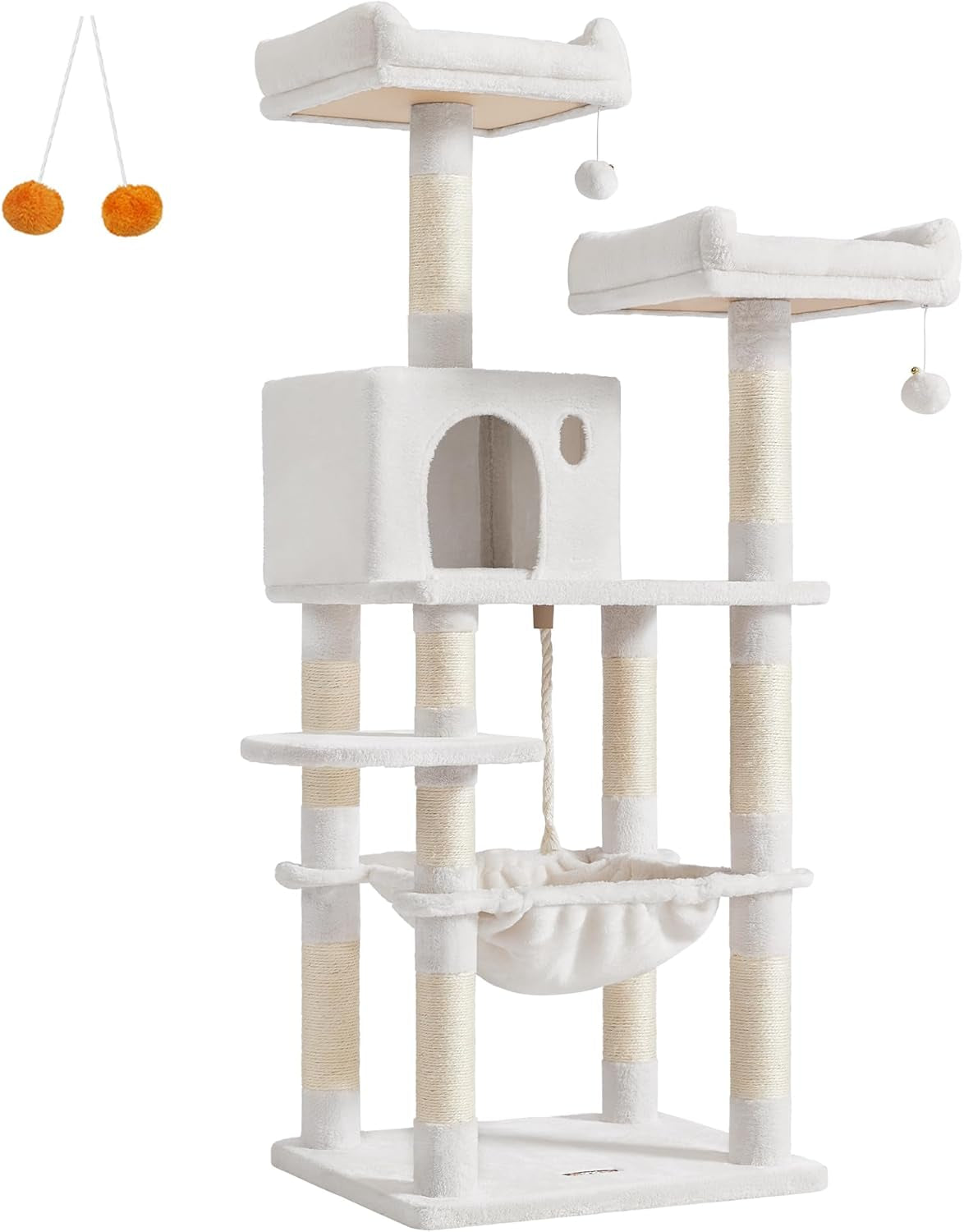 Cat Tree, Large Cat Tower, Cat Condo with Scratching Posts, Board, 2 Caves, 3 Plush Perches, Activity Center, 66.5 Inches