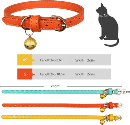 3 Pack Leather Cat Collars with Bells Soft Pet Safety Collar Kitty Collars with Bell