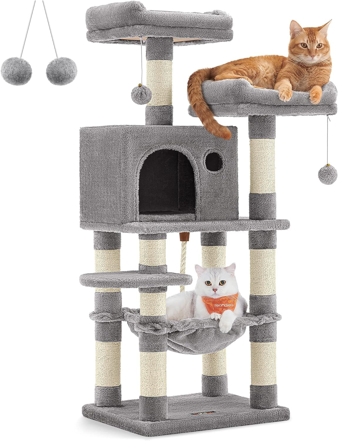 Cat Tree, Large Cat Tower, Cat Condo with Scratching Posts, Board, 2 Caves, 3 Plush Perches, Activity Center, 66.5 Inches