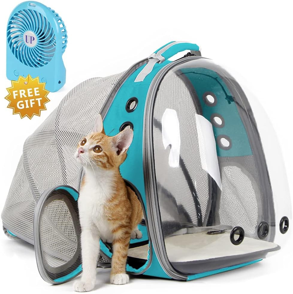 Cat Travel Backpack with Fan, Fit up to 12 Lbs, Space Capsule Astronaut Clear Bubble Window Pet Backpack for Cats