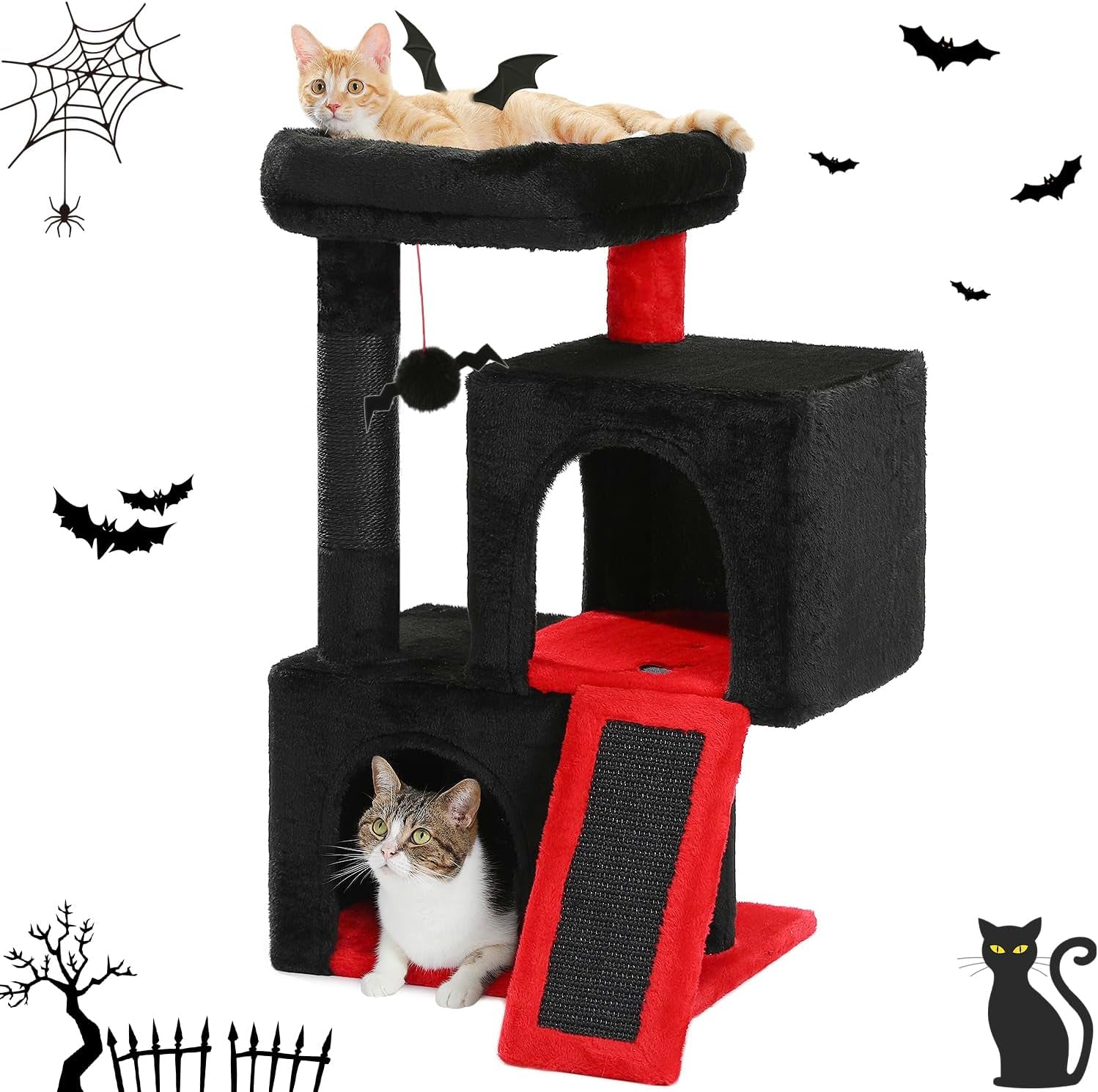 Cat Tree Multilevel Cat Tower with Double Condos, Spacious Perch, Fully Wrapped Scratching Sisal Post and Replaceable Dangling Balls