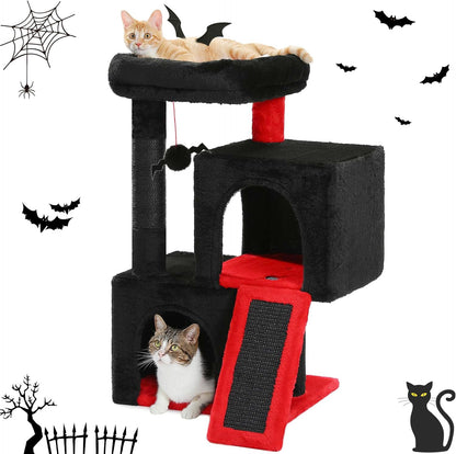 Cat Tree Multilevel Cat Tower with Double Condos, Spacious Perch, Fully Wrapped Scratching Sisal Post and Replaceable Dangling Balls