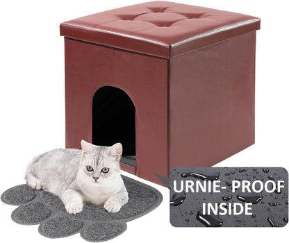 Cat Litter Box Enclosure Furniture Hidden, Cat Washroom Bench Storage Cabinet Waterproof Inside/Easy Clean | Easy Assembly | Odor Control