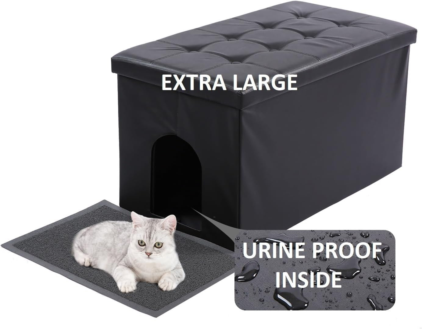 Cat Litter Box Enclosure Furniture Hidden, Cat Washroom Bench Storage Cabinet Waterproof Inside/Easy Clean | Easy Assembly | Odor Control