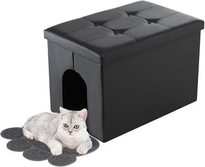 Cat Litter Box Enclosure Furniture Hidden, Cat Washroom Bench Storage Cabinet Waterproof Inside/Easy Clean | Easy Assembly | Odor Control