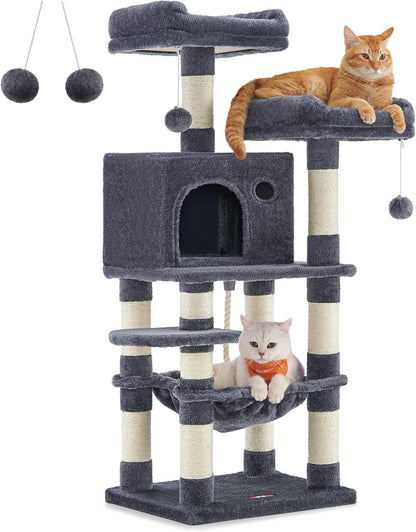 Cat Tree, Large Cat Tower, Cat Condo with Scratching Posts, Board, 2 Caves, 3 Plush Perches, Activity Center, 66.5 Inches