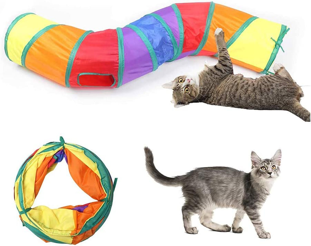 Cat Tunnel, Cat Tubes for Indoor Cats Collapsible Cat Play Toy for Puzzle Exercising Hiding Training and Running with a Red Fun Ball and 2 Holes (25&120Cm)