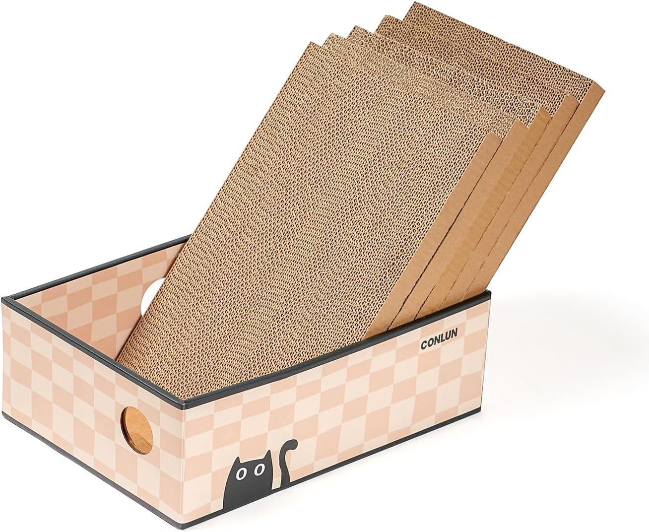 Cat Scratcher Box with 3-Layer Corrugated Pad, Heavy-Duty Double-Sided Cardboard Scratching Board & Bed