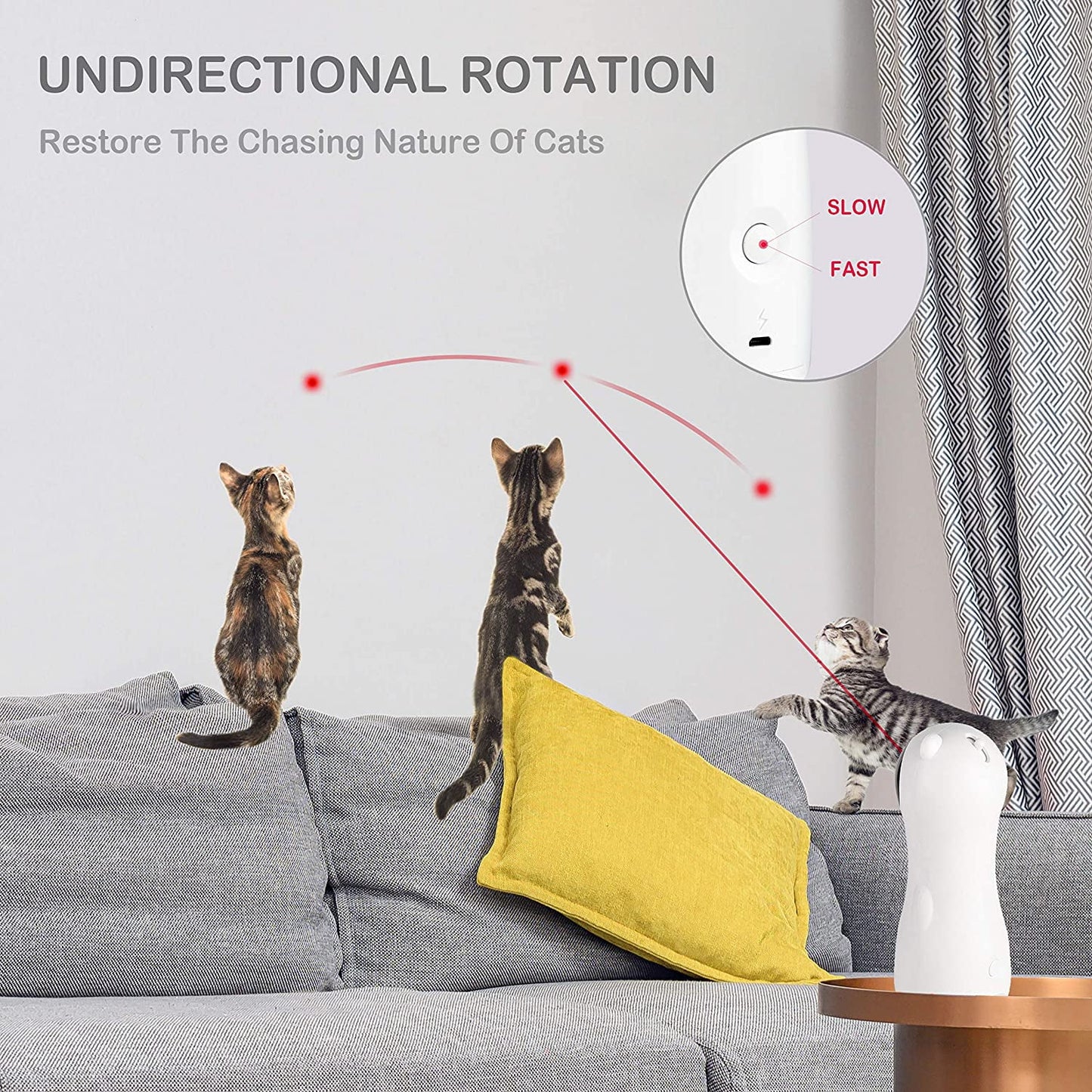 Cat Laser Toy Automatic Interactive Toys for Cats Kitten USB Charging and Battery Powered 5 Random Pattern Fast Slow Light Flashing Model