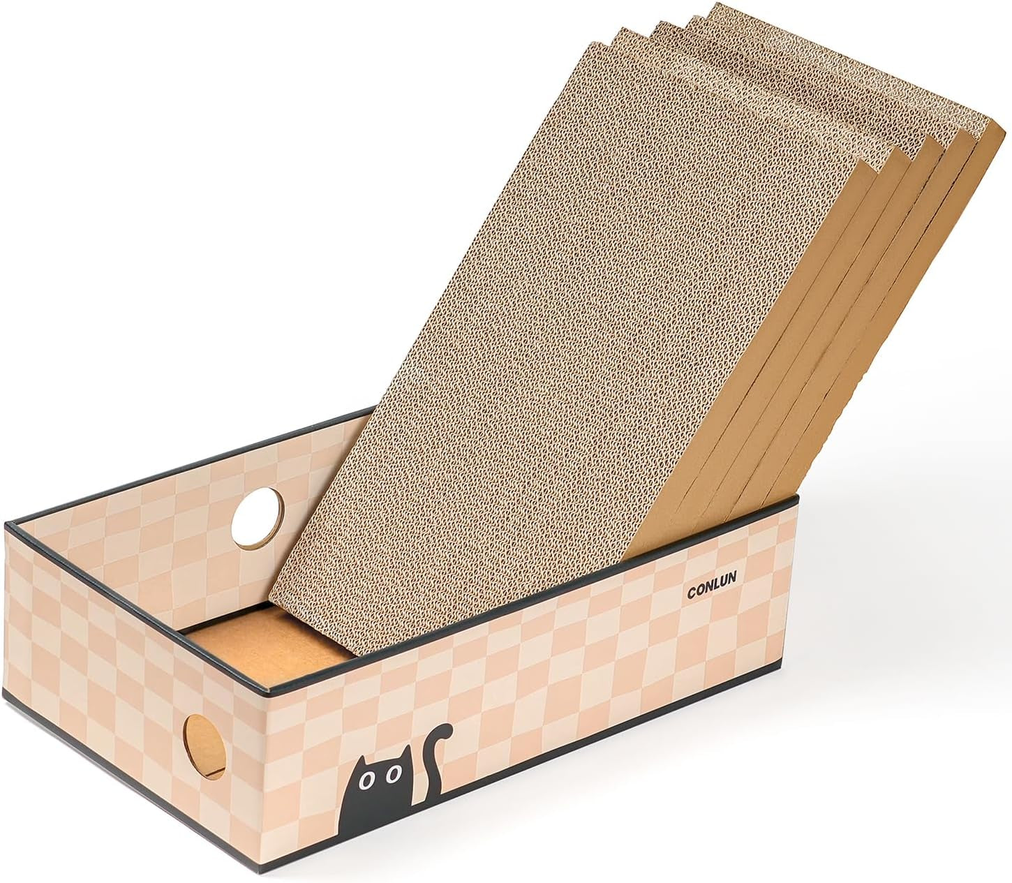 Cat Scratcher Box with 3-Layer Corrugated Pad, Heavy-Duty Double-Sided Cardboard Scratching Board & Bed