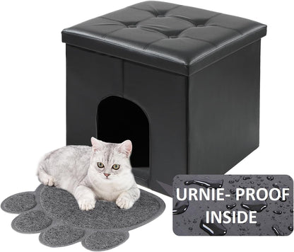 Cat Litter Box Enclosure Furniture Hidden, Cat Washroom Bench Storage Cabinet Waterproof Inside/Easy Clean | Easy Assembly | Odor Control