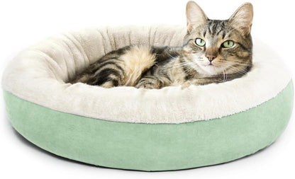 Round Donut Cat Cushion Bed, Anti-Slip & Water-Resistant Bottom, Super Soft Durable Fabric Pet Beds, Washable