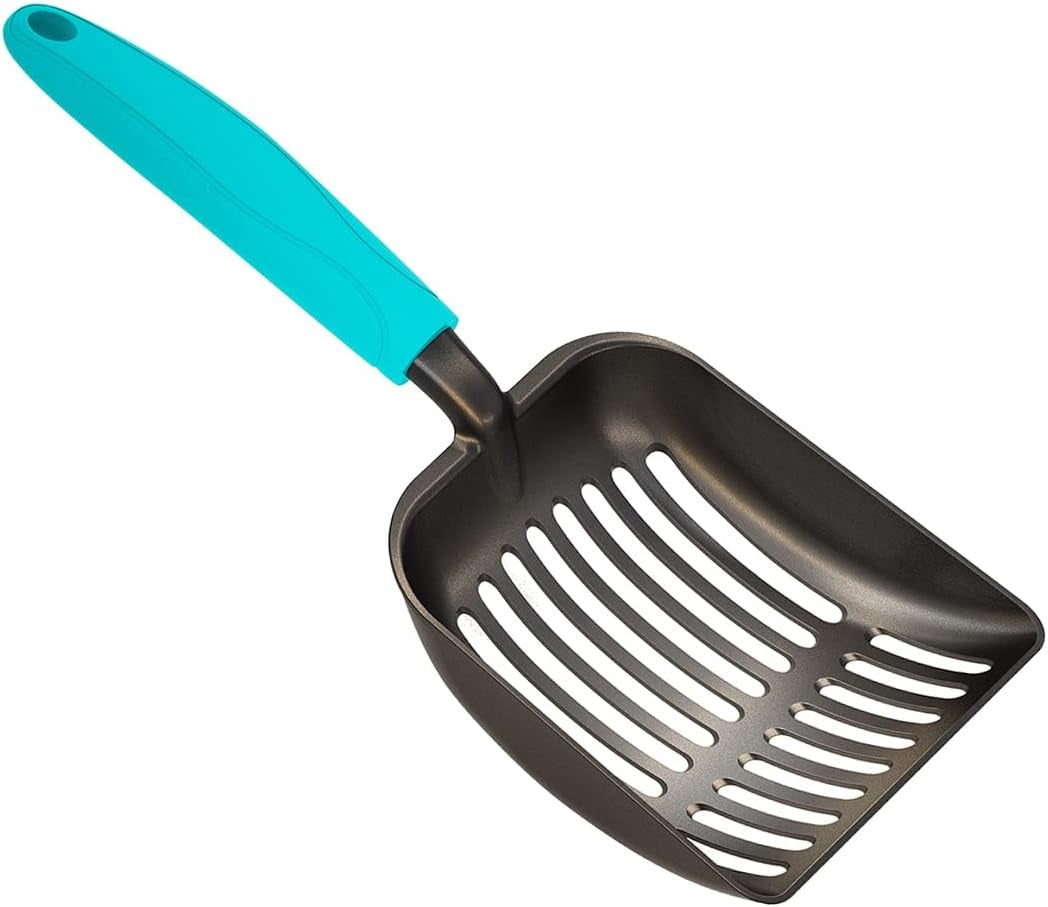 Cat Litter Scoop, Non-Stick Plated Aluminum Alloy Sifter, Kitty Durable Metal Scooper, Deep Shovel, Long Handle, Kitten Pooper Lifter, Size Large