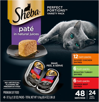 Perfect Portions Wet Cat Food Pate with Sustainable Salmon, Signature Seafood Entree, and Tender White Fish and Tuna Entree Variety Pack