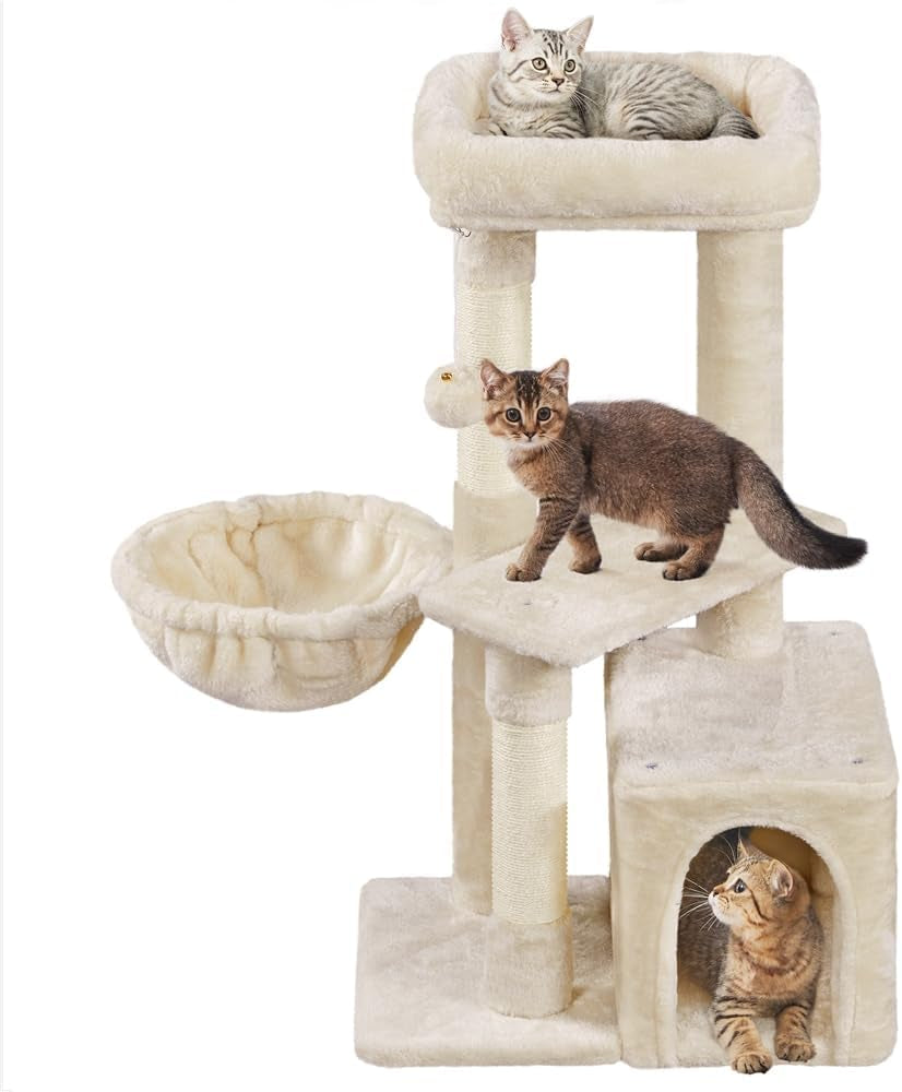 Cat Tree, 34In Cat Tower, Multi-Level Cat Condo with Extra Scratch Boards and Sisal Posts as Kitty Activity Center Cat Stand Tree for Indoor Cats