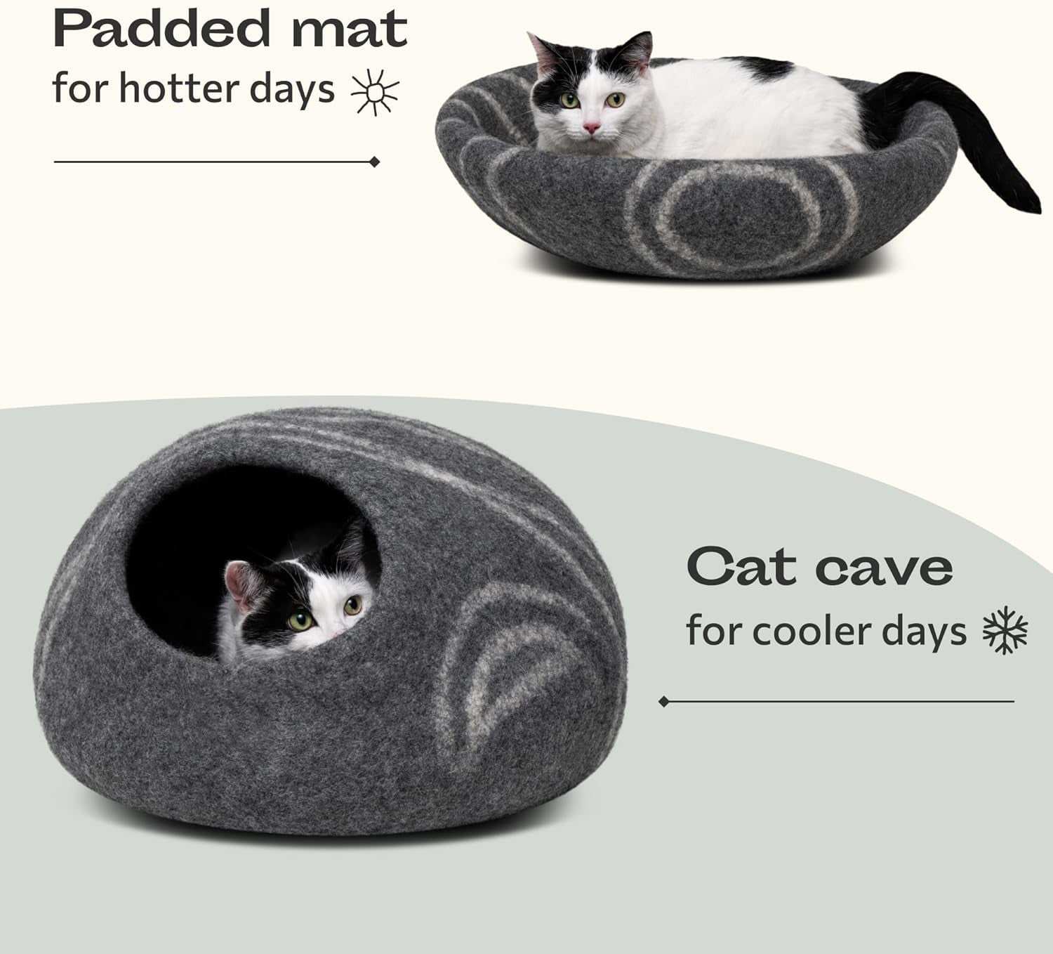 Cat Cave – Premium Felt Cat Bed for Indoor Cats, Handmade 100% Merino Wool