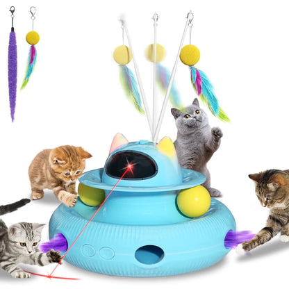 4 in 1 Interactive Cat Toys for Indoor Cats,Cat Laser Toys with 360°Rotation, Interactive Exercise Play Kitten Toy, Automatic Cat Wand Toys, Track Balls,Indoor Exercise Cat Kicker with USB Rechargeable