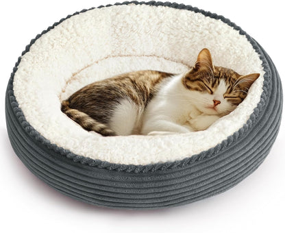 Round Donut Cat Cushion Bed, Anti-Slip & Water-Resistant Bottom, Super Soft Durable Fabric Pet Beds, Washable