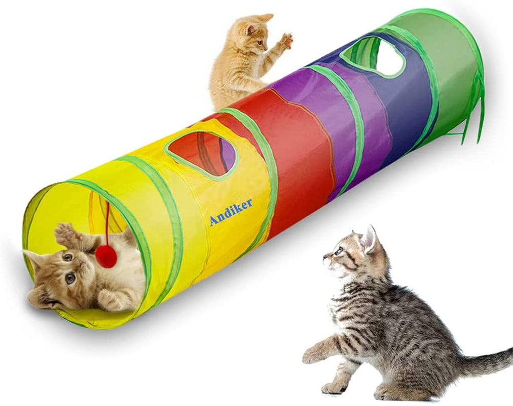 Cat Tunnel, Cat Tubes for Indoor Cats Collapsible Cat Play Toy for Puzzle Exercising Hiding Training and Running with a Red Fun Ball and 2 Holes (25&120Cm)