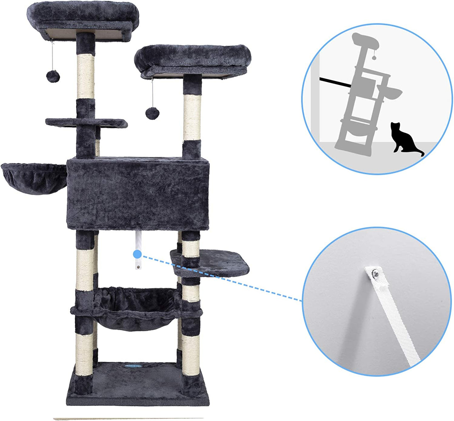 Cat Tree for Large Cats, Cat Tower with Scratching Posts, 2 Padded Plush Perches, Big Condo and Cozy Basket