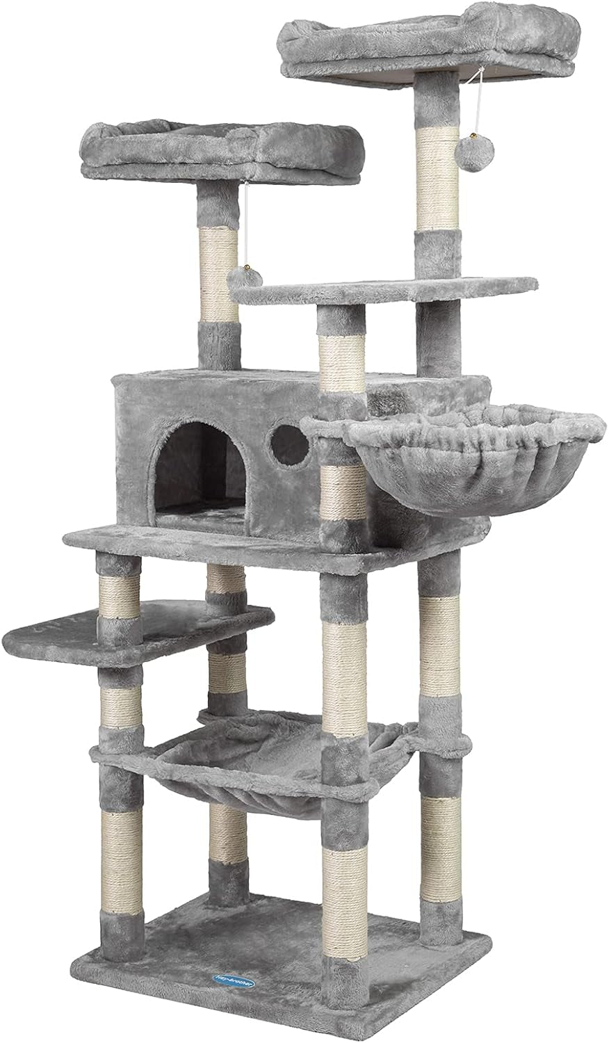 Cat Tree for Large Cats, Cat Tower with Scratching Posts, 2 Padded Plush Perches, Big Condo and Cozy Basket