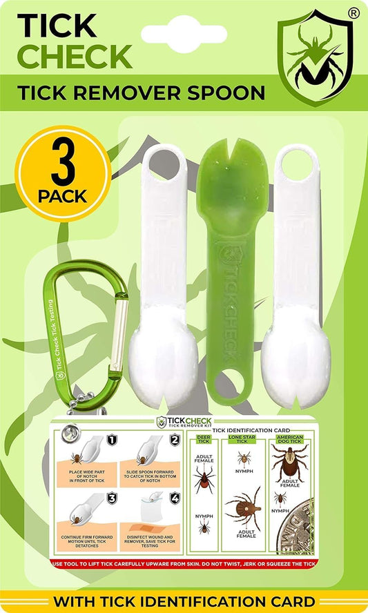 Tick Remover Spoon - 3 Pack of Lightweight Tick Remover Tools with Free Tick ID Card & Carabiner