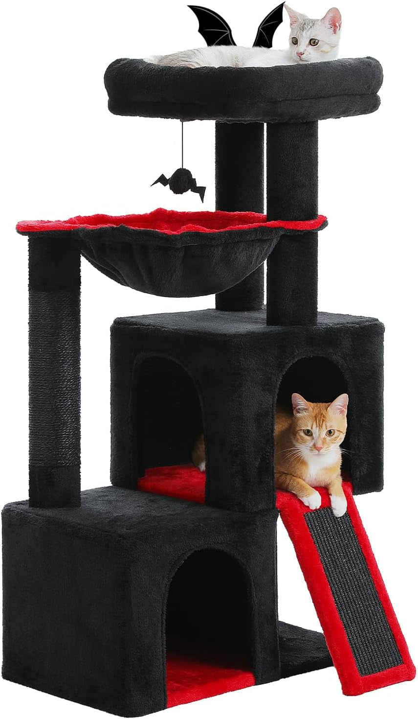 Cat Tree Multilevel Cat Tower with Double Condos, Spacious Perch, Fully Wrapped Scratching Sisal Post and Replaceable Dangling Balls