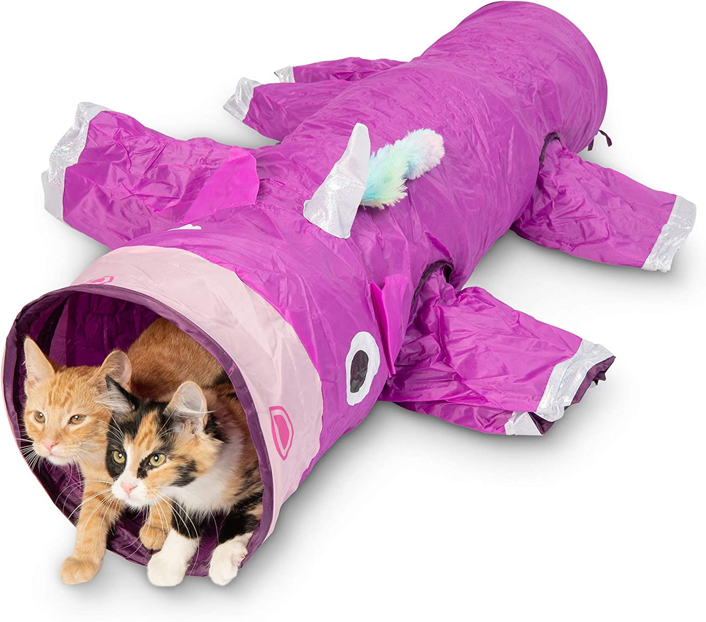 Magic Mewnicorn Multi Cat Tunnel Boredom Relief Toys with Crinkle Feather String Cats for Hiding Hunting and Resting