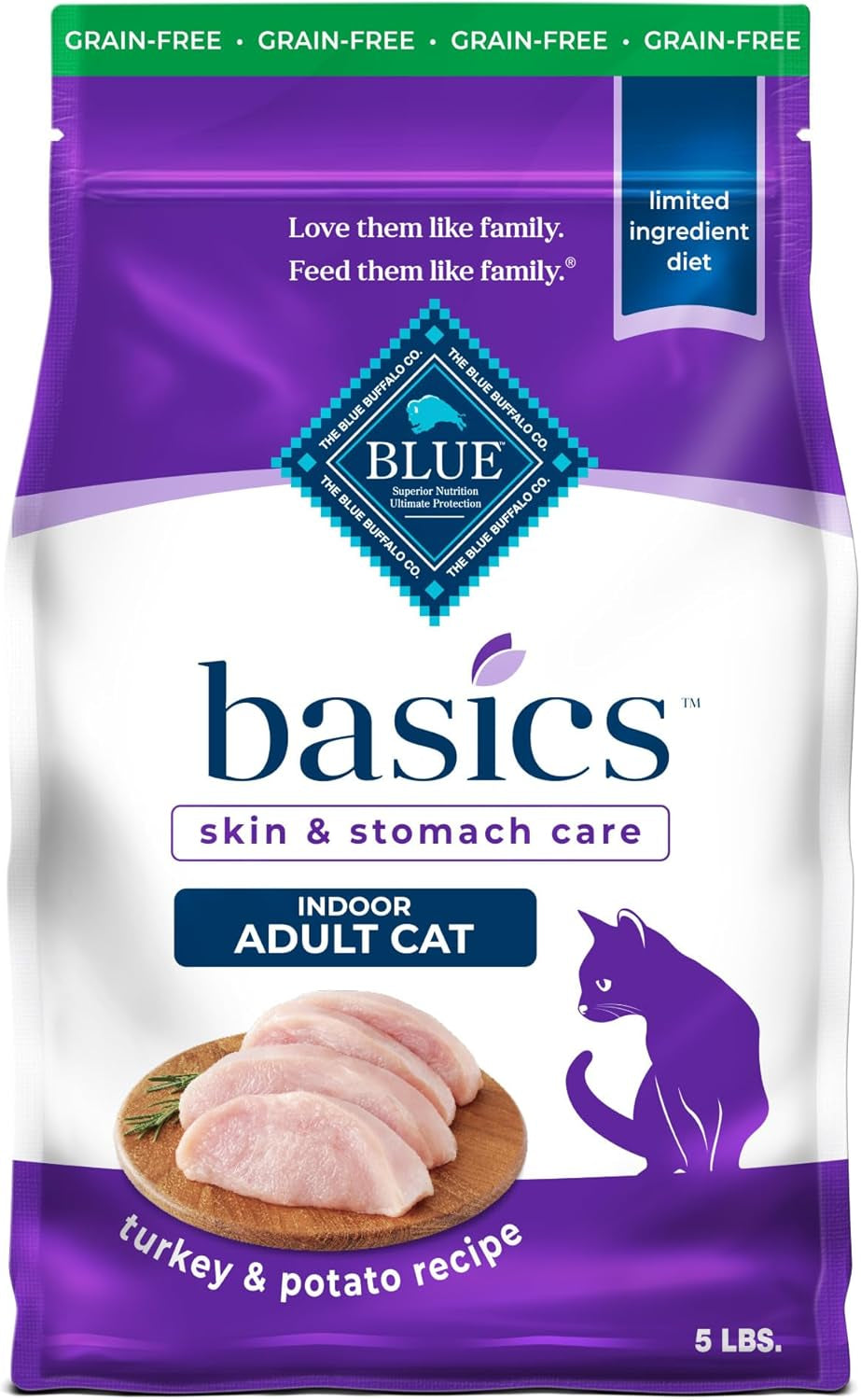 Basics Grain-Free Dry Cat Food, Skin & Stomach Care, Limited Ingredient Diet for Indoor Cats, Turkey & Potato Recipe